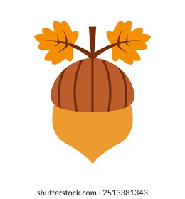 Acorn cartoon. Brown acorn cartoon. Autumn cartoon. Digital art illustration.