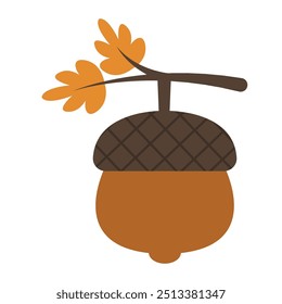 Acorn cartoon. Brown acorn cartoon. Autumn cartoon. Digital art illustration.