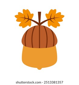 Acorn cartoon. Brown acorn cartoon. Autumn cartoon. Digital art illustration.