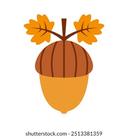 Acorn cartoon. Brown acorn cartoon. Autumn cartoon. Digital art illustration.