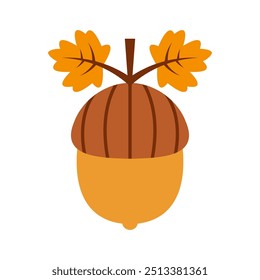 Acorn cartoon. Brown acorn cartoon. Autumn cartoon. Digital art illustration.