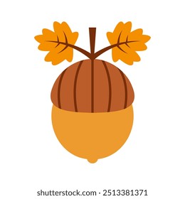 Acorn cartoon. Brown acorn cartoon. Autumn cartoon. Digital art illustration.