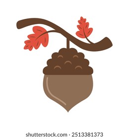 Acorn cartoon. Brown acorn cartoon. Autumn cartoon. Digital art illustration.