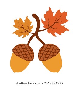 Acorn cartoon. Brown acorn cartoon. Autumn cartoon. Digital art illustration.