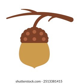 Acorn cartoon. Brown acorn cartoon. Autumn cartoon. Digital art illustration.