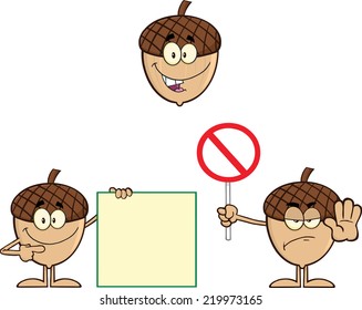 Acorn Cartoon Mascot Character Series 1. Vector Collection Set