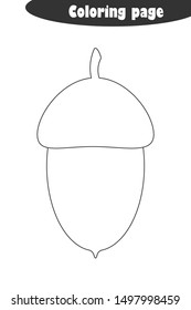 Acorn in cartoon style, autumn black white coloring page, education paper game for the development of children, kids preschool activity, printable worksheet, vector illustration