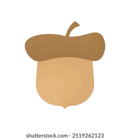 Acorn in cartoon style on a white isolated background. Oak nut. Symbol of autumn, October, September, November. Simple cute acorn.