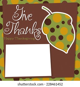 Acorn cut out Thanksgiving card in vector format.