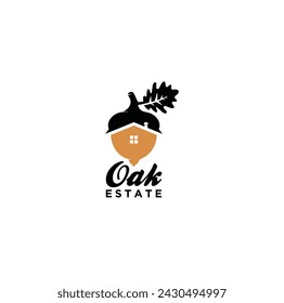 Acorn design with leaves and home for business real estate logo design