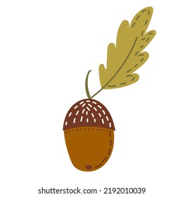 acorn doodle in flat style isolated, vector