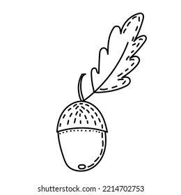 Acorn Doodle Sketch ,outline Icon Isolated Vector