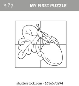 Acorn. Education paper game for preshool children. Vector illustration. My first puzzle and coloring book