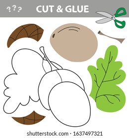 Acorn. Education paper game for preshool children. Cut and glue - Vector illustration.