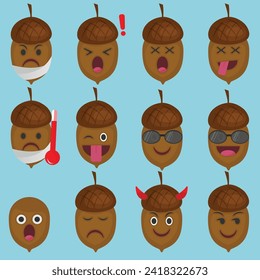 Acorn emoji faces with cute expressions for social media