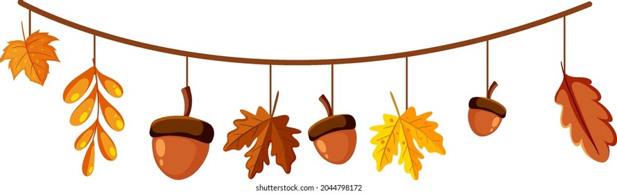 Acorn and fall leaves for decor illustration