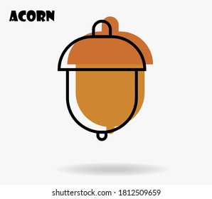 Acorn flat illustration vector template in memphis style, autumn.
