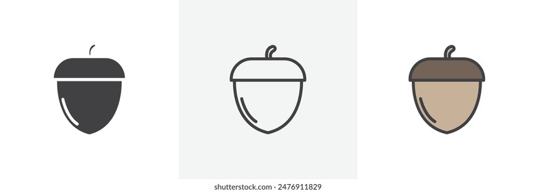 Acorn flat thin line icon collection.