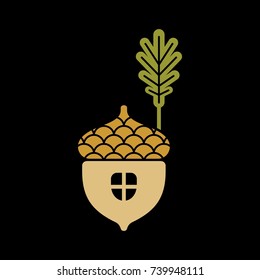 Acorn flat vector icon of logo. Vector illustration of an acorn