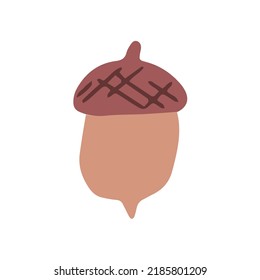Acorn flat vector illustration isolated on white background. Cute childish cartoon style