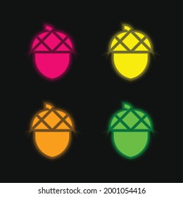 Acorn four color glowing neon vector icon
