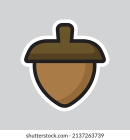 Acorn fruit cartoon illustration, oak nut sticker
