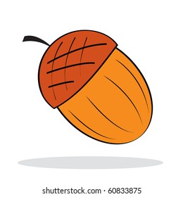 Acorn with grey shadow. Autumnal icon. Vector illustration
