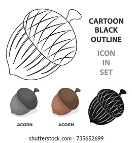An acorn with a hat.Different kinds of nuts single icon in cartoon style vector symbol stock illustration.