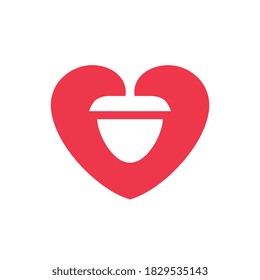 Acorn and heart logo template, oak nut with love symbol, vector illustration