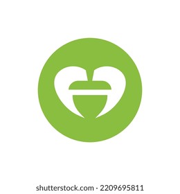Acorn heart logo vector, Oak acorn with love icon design