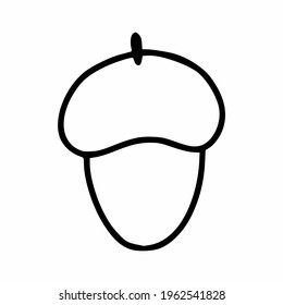 Acorn icon in doodle style. Vector illustration with freehand contour line.