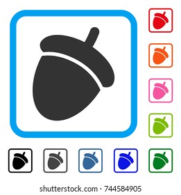 Acorn icon. Flat gray iconic symbol inside a blue rounded rectangle. Black, gray, green, blue, red, orange color additional versions of Acorn vector. Designed for web and application interfaces.