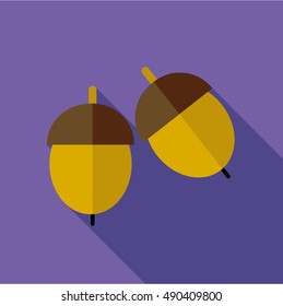 Acorn icon in flat style isolated with long shadow vector illustration