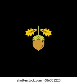 Acorn icon or logo in modern line style. Vector illustration on a black background.