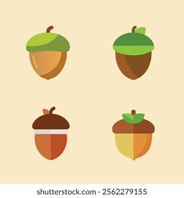 Acorn icon logo set vector illustration