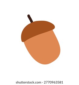 Acorn icon. Oak tree nut in doodle style. Autumn oaknut with shell, cap. Fall seasonal natural decoration. Forest decor. Kids flat graphic vector illustration isolated on white background