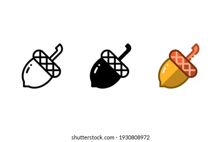 Acorn icon. With outline, glyph, and filled outline styles