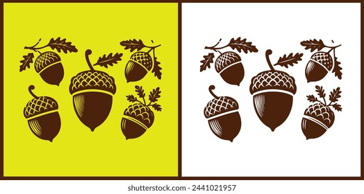 acorn icon set Oak nut Oak seed Oak apple collection Vector illustration