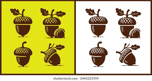 acorn icon set Oak nut Oak seed Oak apple collection Vector illustration