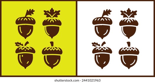 Conjunto de iconos de bellota Nuez de roble Semilla de roble Colección de manzana de roble Ilustración vectorial