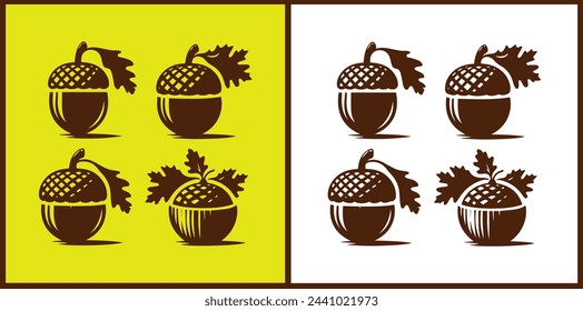 Conjunto de iconos de bellota Nuez de roble Semilla de roble Colección de manzana de roble Ilustración vectorial
