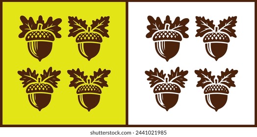 acorn icon set Oak nut Oak seed Oak apple collection Vector illustration