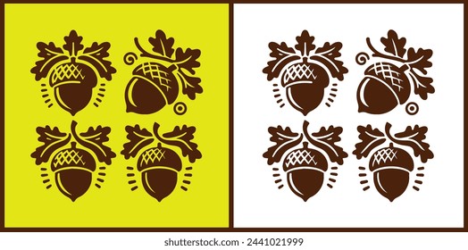 acorn icon set Oak nut Oak seed Oak apple collection Vector illustration
