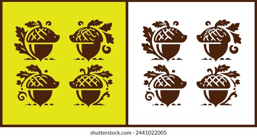 acorn icon set Oak nut Oak seed Oak apple collection Vector illustration