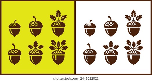 acorn icon set Oak nut Oak seed Oak apple collection Vector illustration