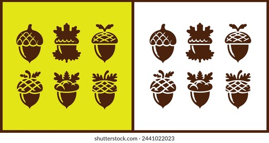 acorn icon set Oak nut Oak seed Oak apple collection Vector illustration