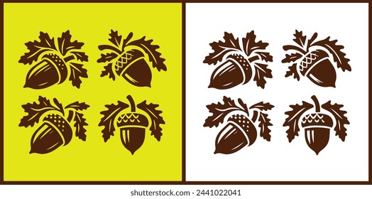 Conjunto de iconos de bellota Nuez de roble Semilla de roble Colección de manzana de roble Ilustración vectorial