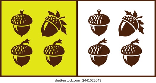 acorn icon set Oak nut Oak seed Oak apple collection Vector illustration