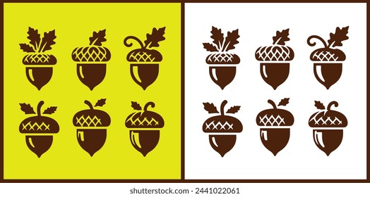 acorn icon set Oak nut Oak seed Oak apple collection Vector illustration