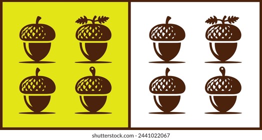 acorn icon set Oak nut Oak seed Oak apple collection Vector illustration
